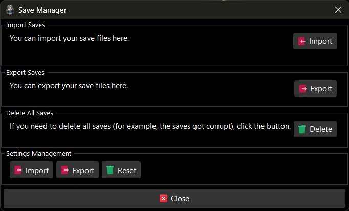The save manager window.
